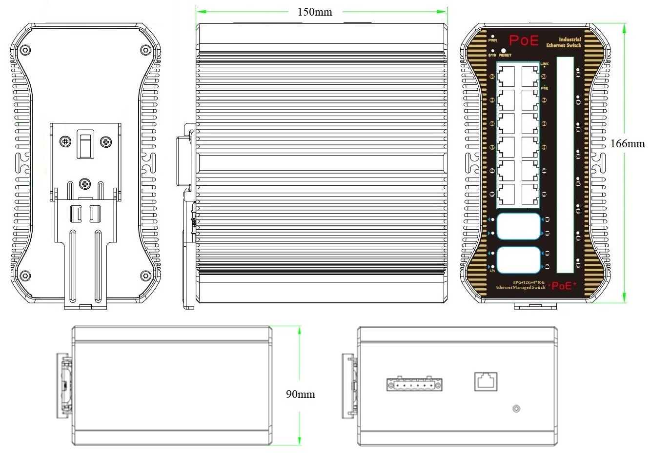 24 port Gigabit managed industrial PoE switch, PoE switch, industrial PoE switch