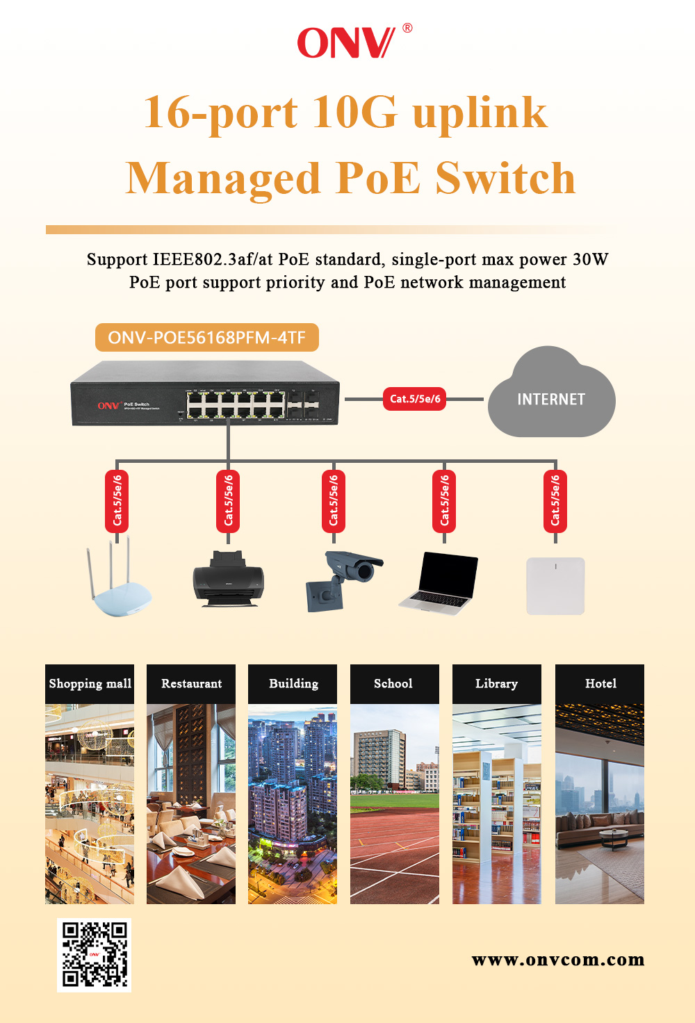ONV, PoE switch, ONV-POE56168PFM-4TF, 10G PoE switch